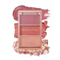Revolution, Blush Icon Palette (Aura Points Rose), krem ve pudra ruj paleti, yüksek pigmentli, 3 renk, Aura Points Rose, hayvanlar üzerinde denenmemiştir ve vegan