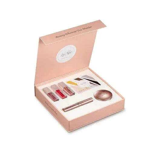 AssiTabet Cosmetics Makyaj Seti, Far Paleti, Aydınlatıcı, Maskara, 3'lü Likit Ruj, Profesyonel Kozmetik Hediye Kutusu