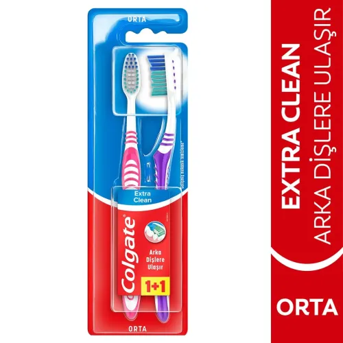 Colgate Extra Clean Dil Temizleyicili Diş Fırçası Orta 1+1