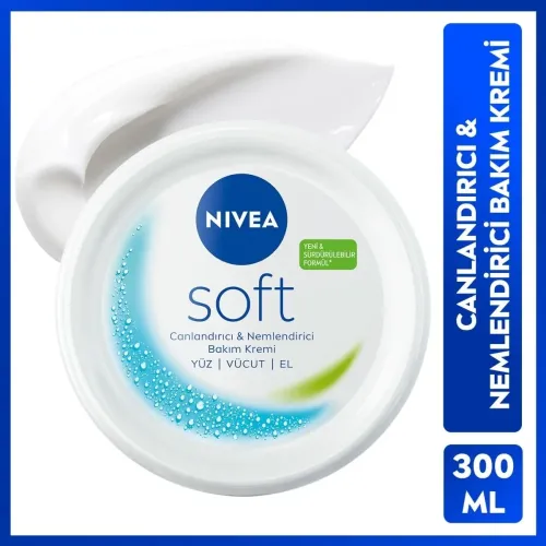 Nivea Soft Nemlendirici Bakım Kremi Yüz Vücut El 300 ml Jojoba Yağı ve E Vitamini Tüm Ciltler