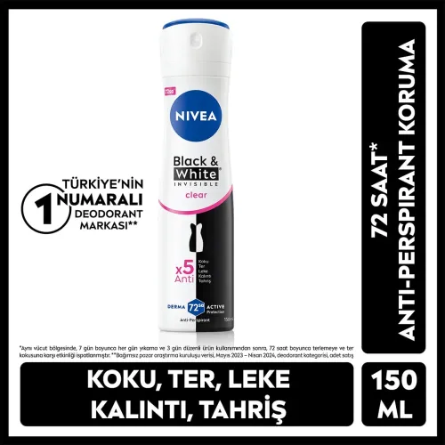 Nivea Kadın Sprey Deodorant Black & White Invisible Clear 150 ml