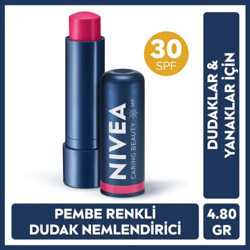 Nivea Renkli Dudak Bakım Kremi Pembe 4,8 g SPF30 E Vitamini Dudak ve Yanaklar İçin