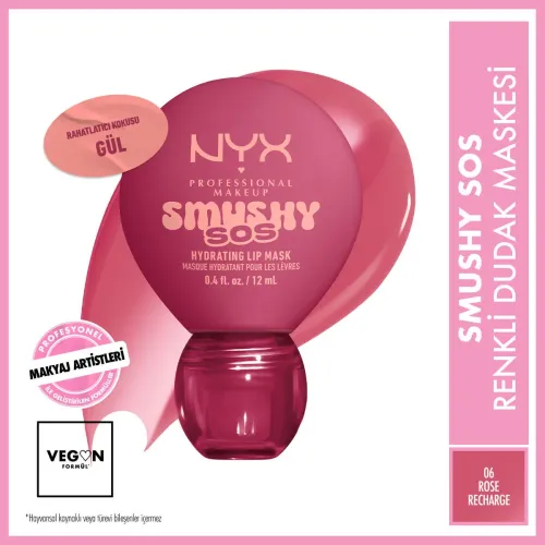 Nyx Professional Makeup Smushy SOS Yoğun Nemlendirme Etkili Renkli Dudak Maskesi 06 Rose Recharge