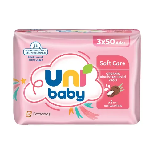 Uni Baby Soft Care Hindistan Cevizi Yağlı Islak Mendil 3x50