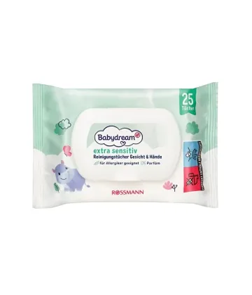 Babydream Bebek Islak Mendil Çok Hassas Cilt, Yüz ve Ellere Özel, Aloe Veralı 25'li
