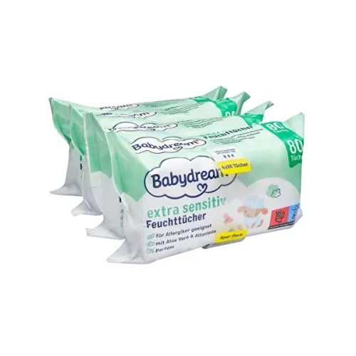 Babydream Bebek Islak Mendil Çok Hassas Cilt, Aloe Veralı 4x80'li